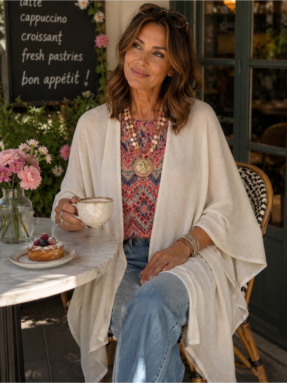 Calvin Klein Lightweight Cream Open Drape Cardigan